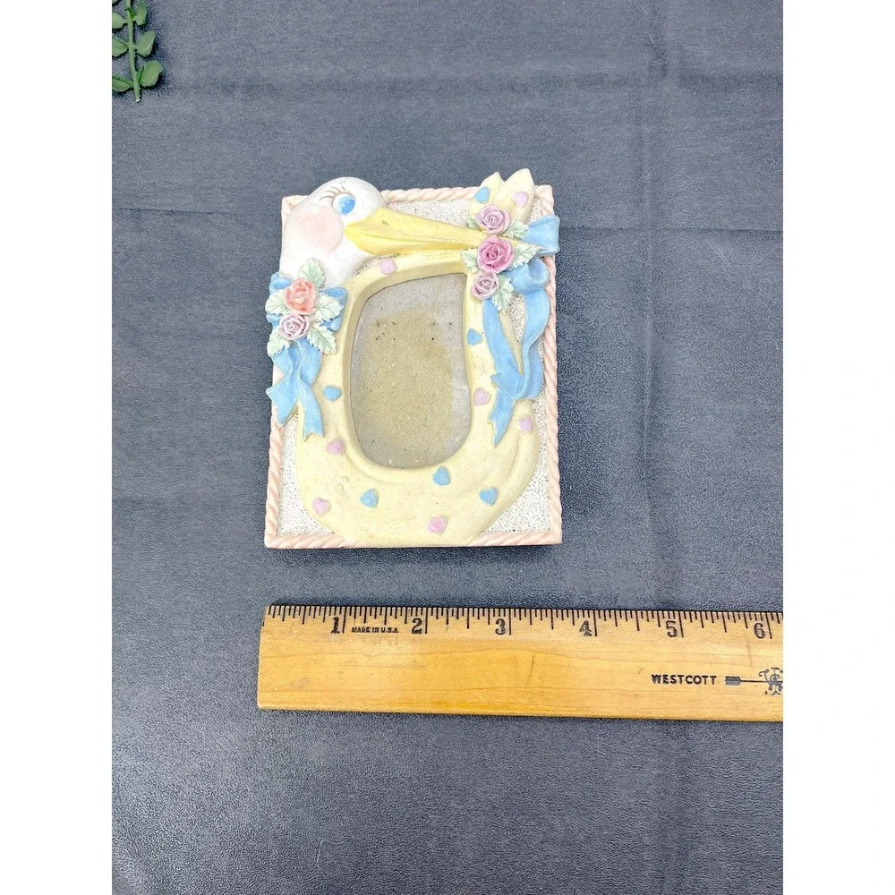 Vintage Stork Ceramic‎ Picture Frame: Floral Baby Shower Decor